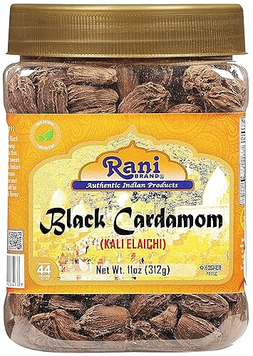 Rani Black Cardamom Pods (Kali Elachi) Whole Indian Spice 11Oz (312G) Pet Jar ~ All Natural | Vegan | Gluten Friendly | Non-Gmo | Indian Origin ~ Smokey | Tsaoko | Cao Guo | Bach Dan Khau | Badi