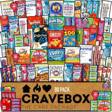 CRAVEBOX Snack Box Variety Pack Care Package (80 Count) Halloween Treats Gift Basket Boxes Pack Adults Kids Grandkids Guys Women