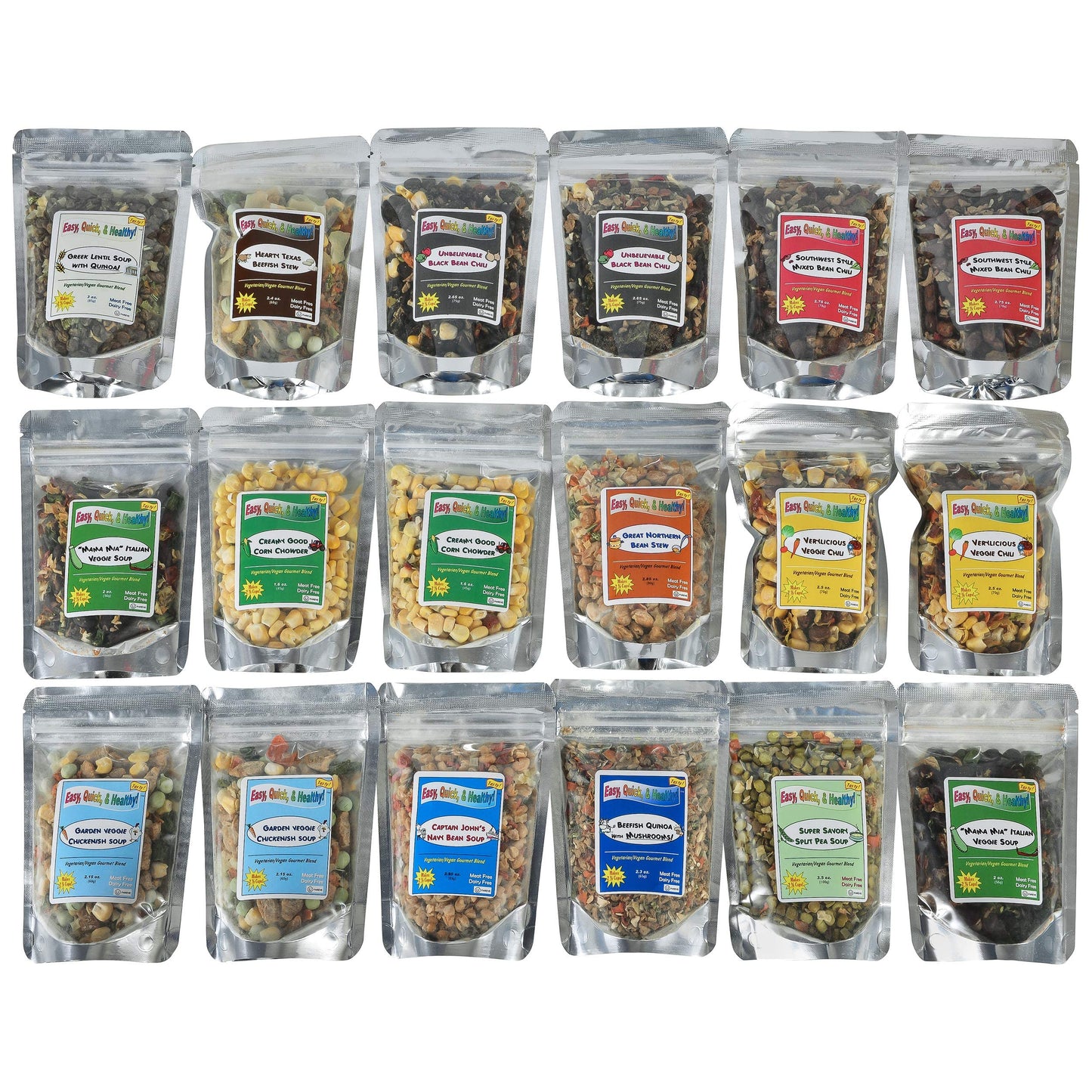 Harmony House Trail Ready Gourmet Soup And Chili Pack – 18 Count Variety Pack, Resealable Zip Pouches, For Cooking, Camping, Emergency Supply And More