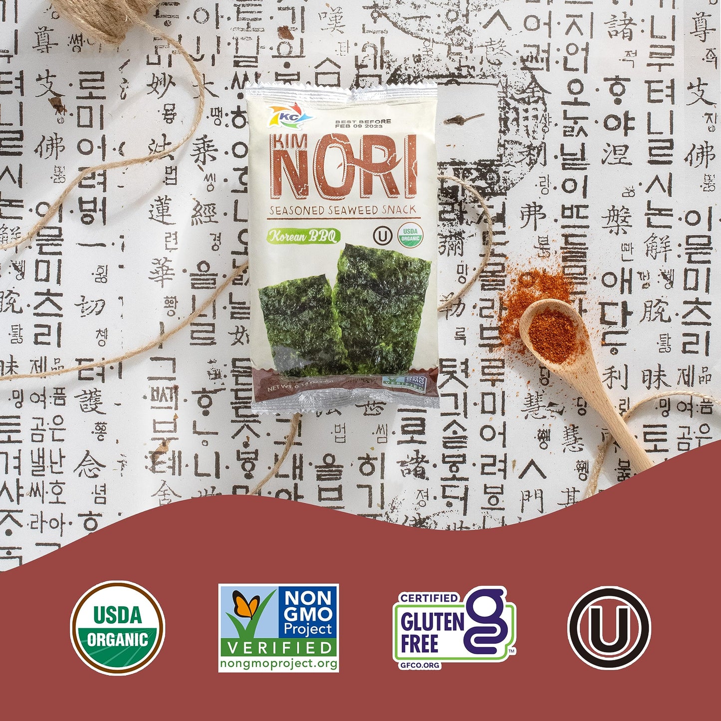 KIMNORI Seasoned Sea  Snacks - Organic Korean BBQ Flavor, 24 Packs, 4g Each, 100% Natural Laver, Roasted Crispy