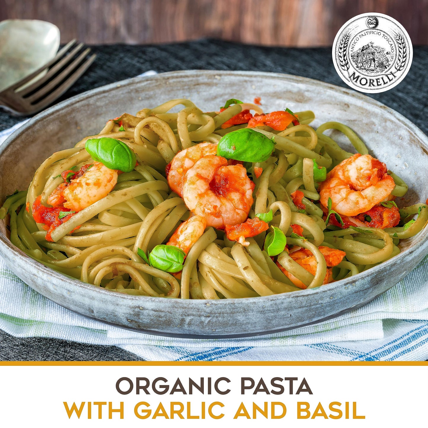Morelli Italian Pasta Organic Garlic And Basil Linguine - Gourmet Pasta Handmade In Small Batches - Durum Wheat Semolina, Al Den