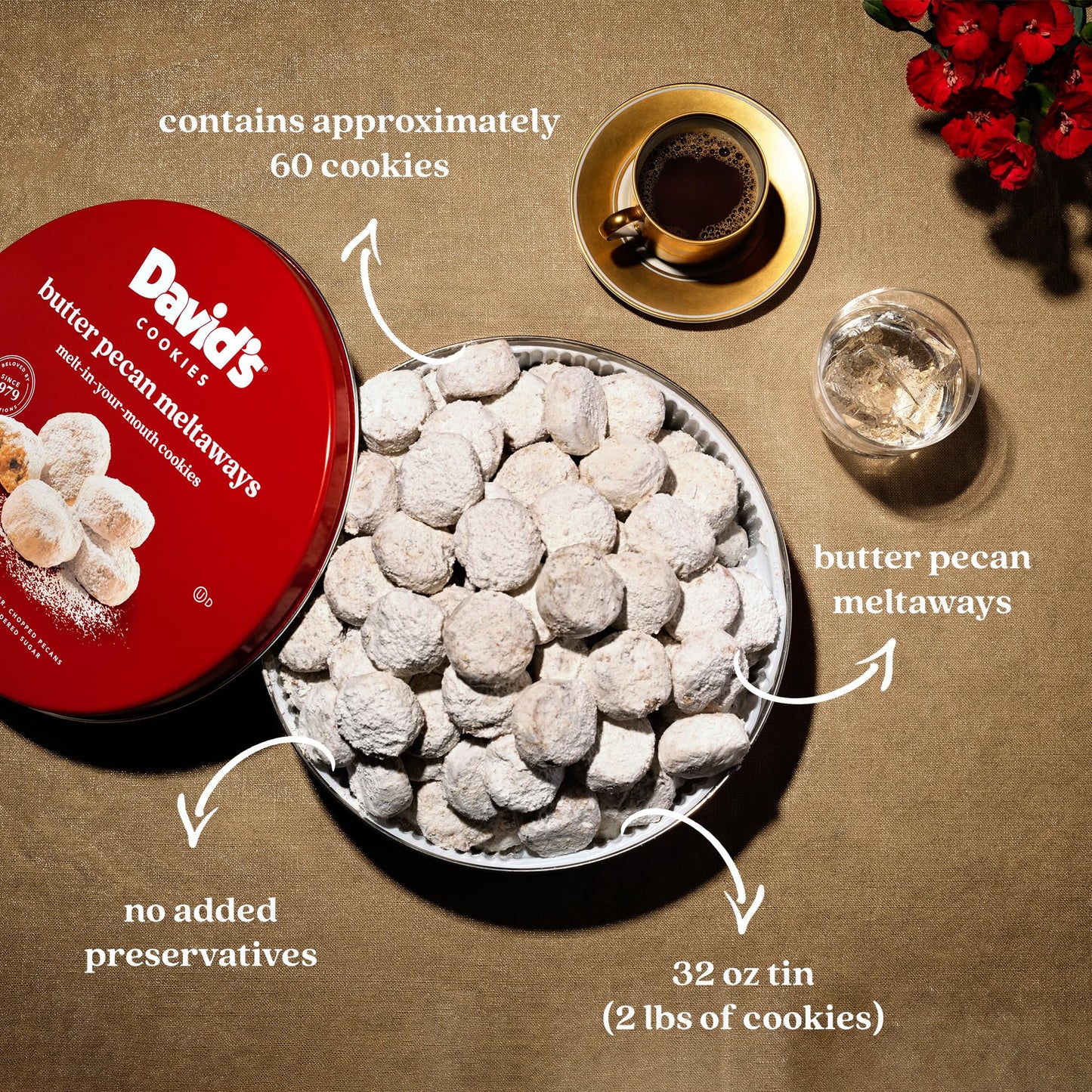 David   S Cookies Gourmet Cookies Butter Pecan Meltaway     32Oz Butter Cookies With Crunchy Pecans And Powdered Sugar     All-N