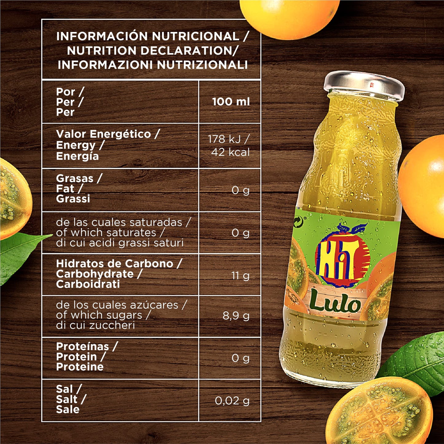 HIT Jugo Sabor Lulo 237 ml. - 6 Pack/Juice Lulo Flavor 8 fl. oz. - 6 Pack.