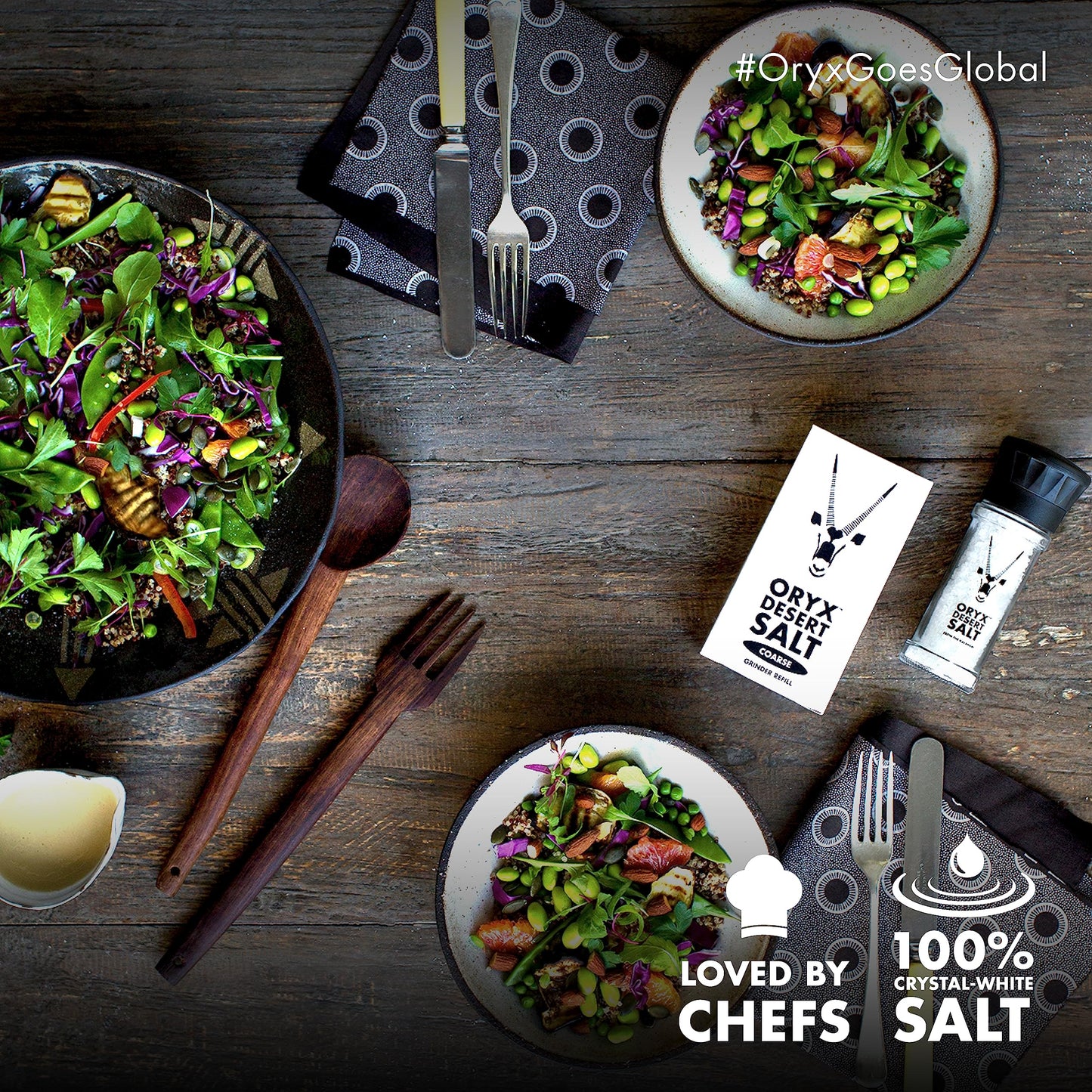 Oryx Desert Salt Grinder Combo, Refillable +20x Ceramic Grinder, 3.52oz/8.8oz, Ideal for Salads & Cooking, Alternative to Sea Salt