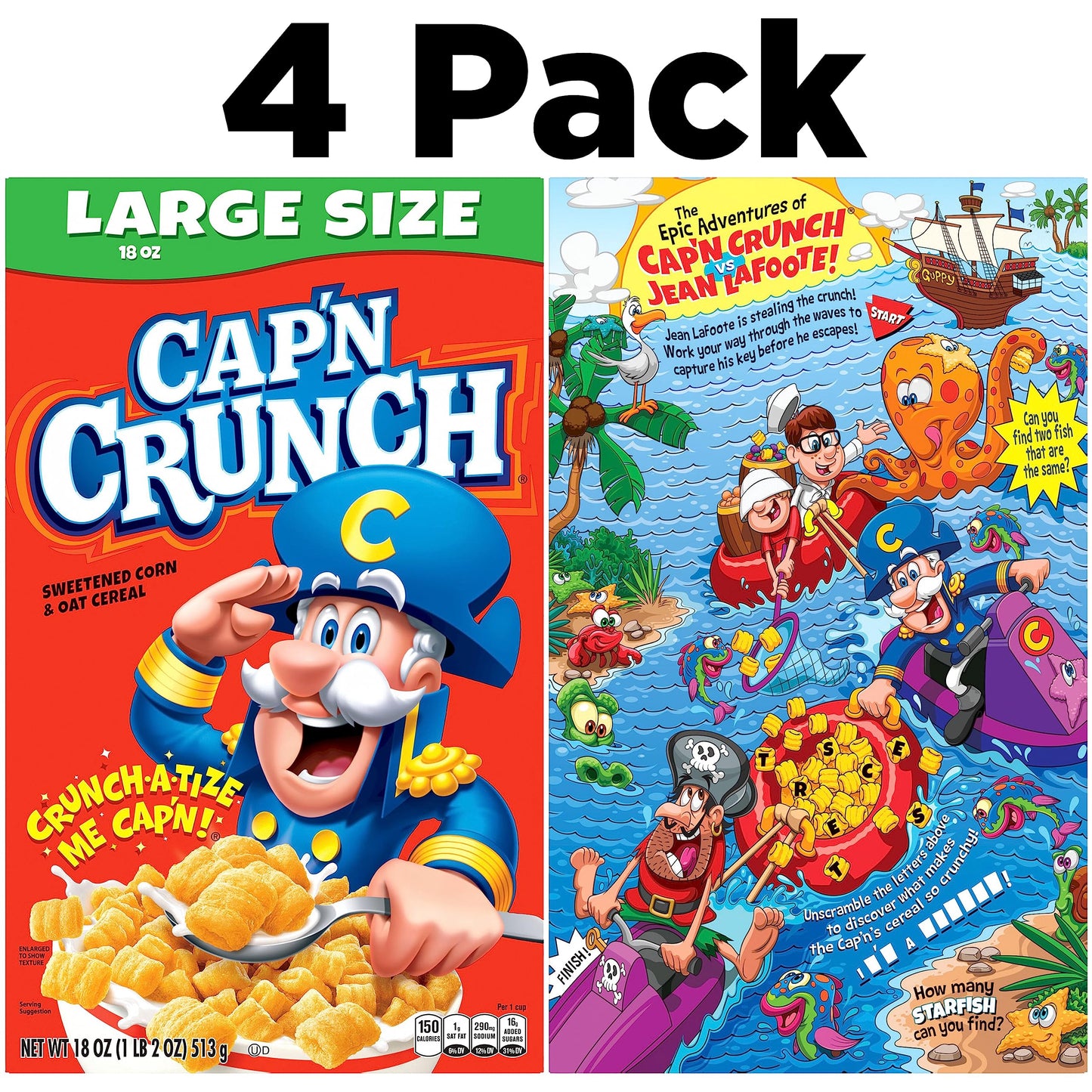 Capn Crunch Cereal, Original, Boxes, 18 Oz, Pack Of 4