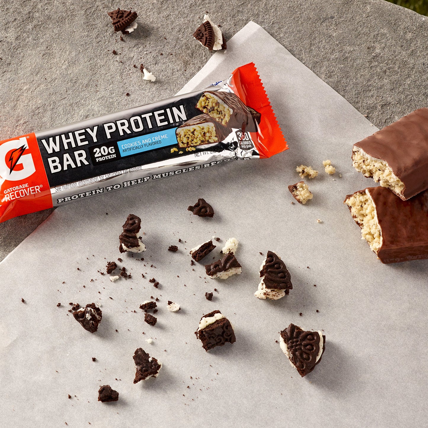 Gatorade Whey Protein Bars, Cookies & Crme, 2.8 Oz Bars (Pack Of 12, 20G Of Protein Per Bar)