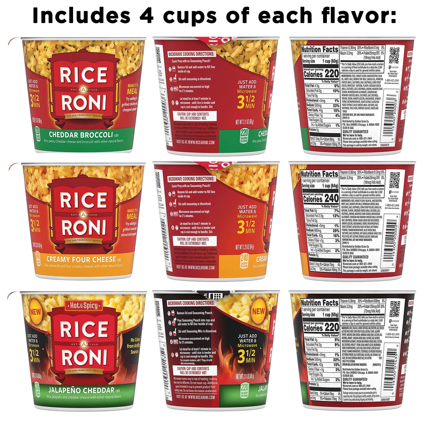 Rice-A-Roni Cheesy Cups, 3-Flavor Variety Pack, 2.25 Oz (Pack Of 12)