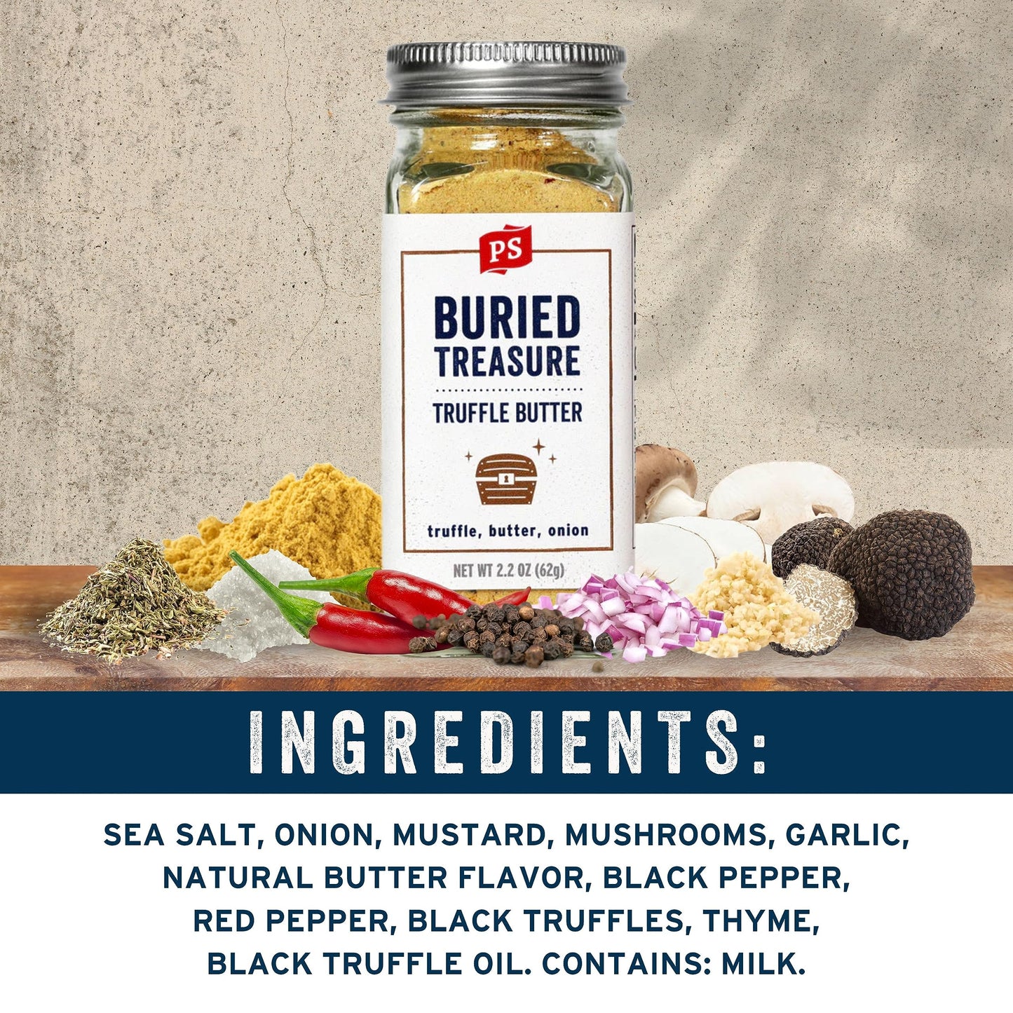 PS Seasoning Truffle Butter All-Purpose Seasoning - 2.2 oz Shaker, Umami Flavor for BBQ, Pasta, Burgers, Risotto