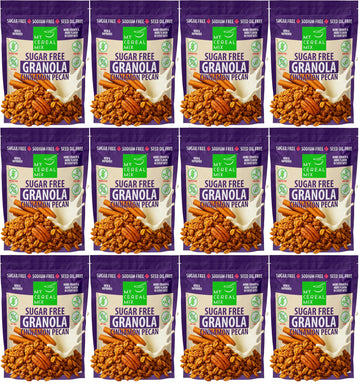 MyCerealMix Sugar Free Cinnamon Pecan Granola - 12 Pack (120oz Total) - Vegan, Gluten Free - Monk Fruit & Allulose Sweetened - D