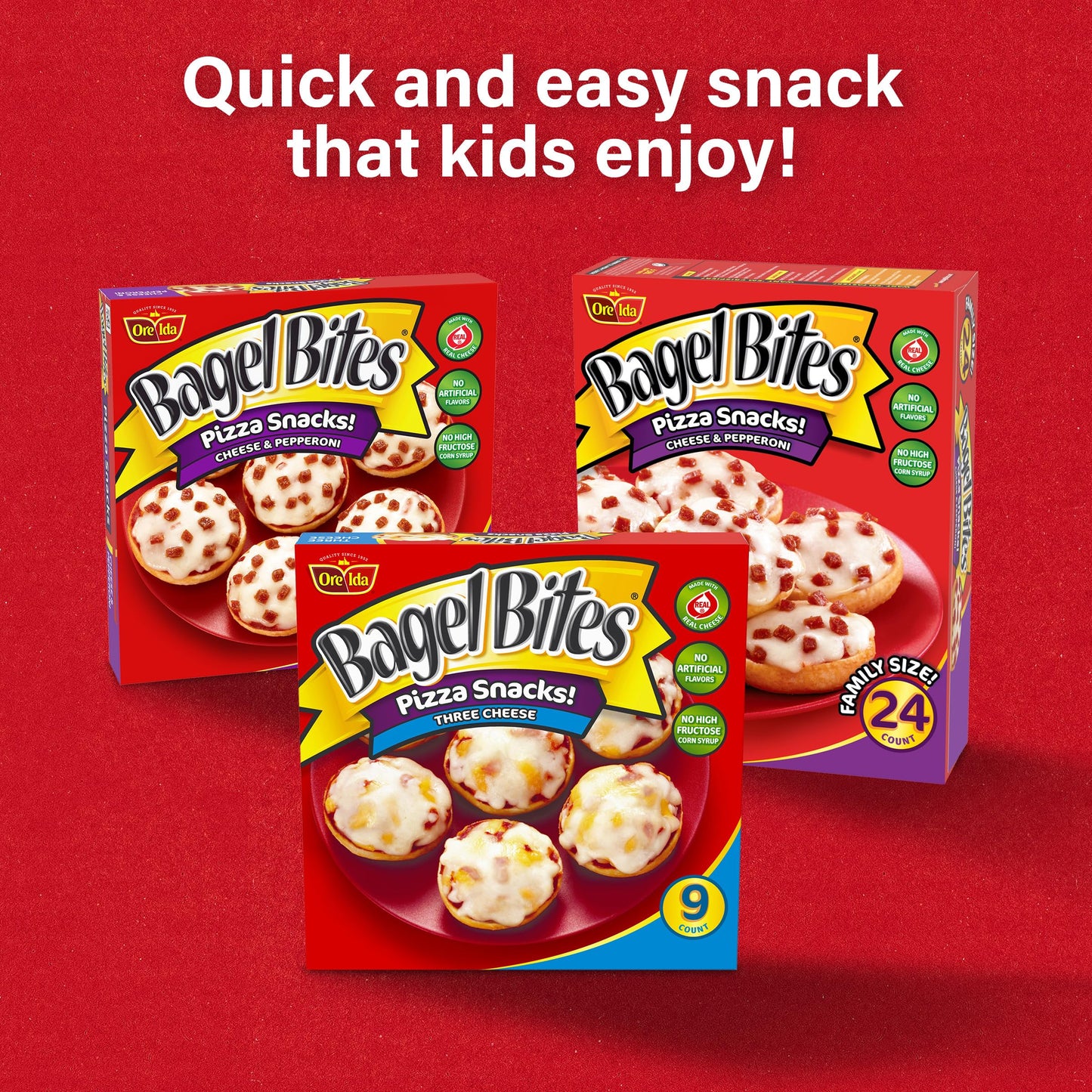 Bagel Bites Three Cheese Mini Pizza Bagel Frozen Snacks, 9 ct Box