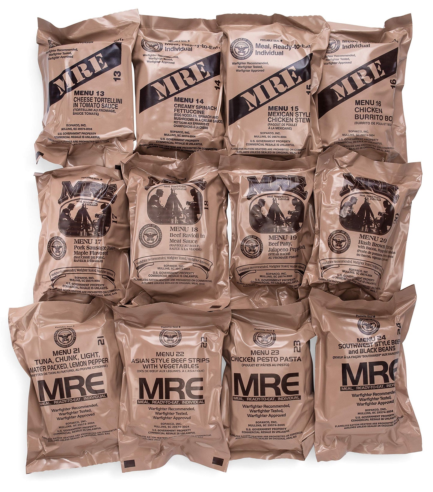 Can Man MRE Variety Pack - 12 Freeze Dried Meals with Flameless Heater for Emergency Survival & Hunting