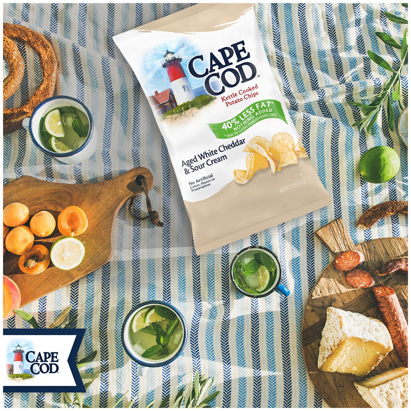 Cape Cod Potato Chips, Less Fat White Cheddar And Sour Cream Kettle Cooked Chips, 7.5 Oz