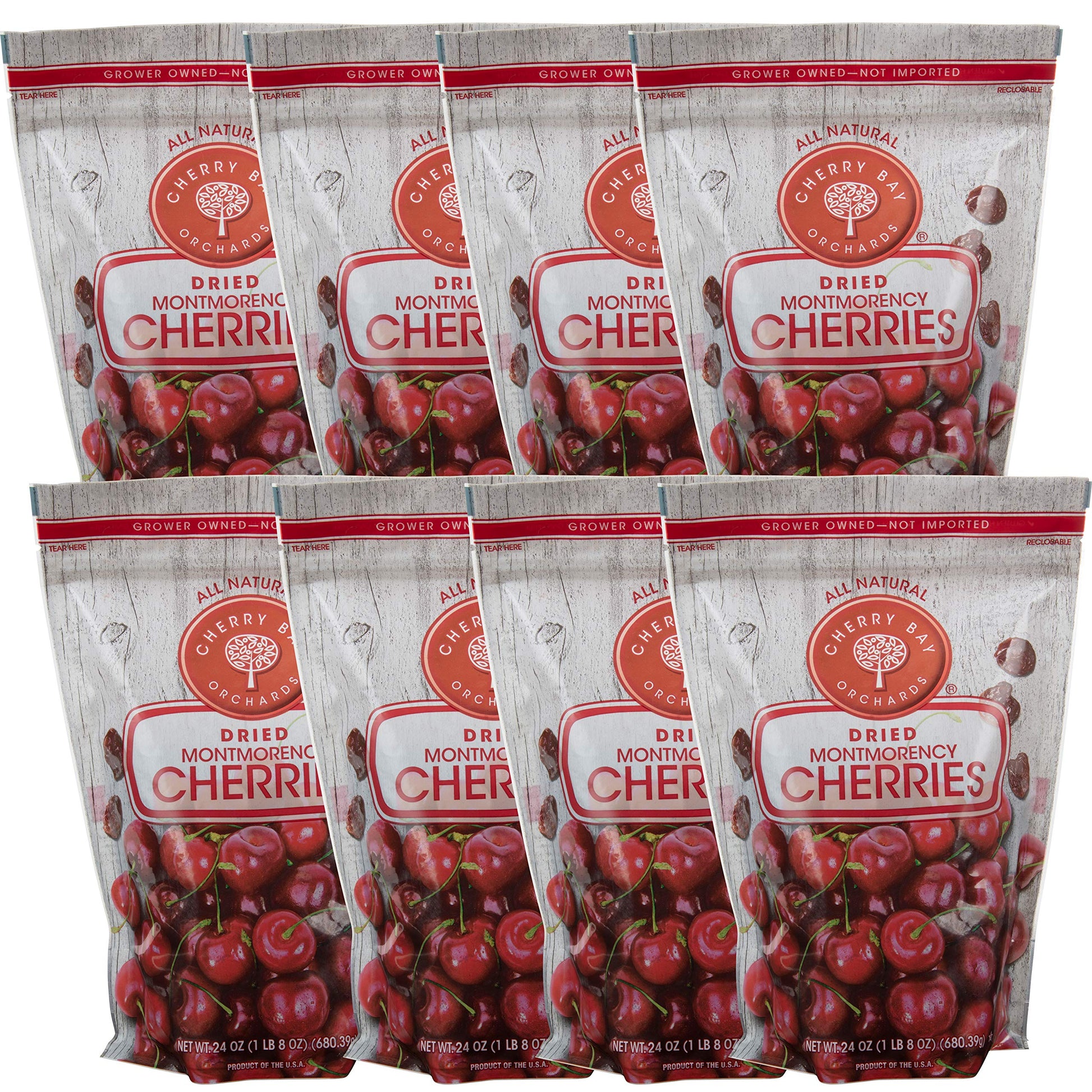 Cherry Bay Orchards - Dried Montmorency Tart Cherries - (Pack of 8 - 24oz Bags) - 100% Domestic, Natural, Kosher Certified, Glut