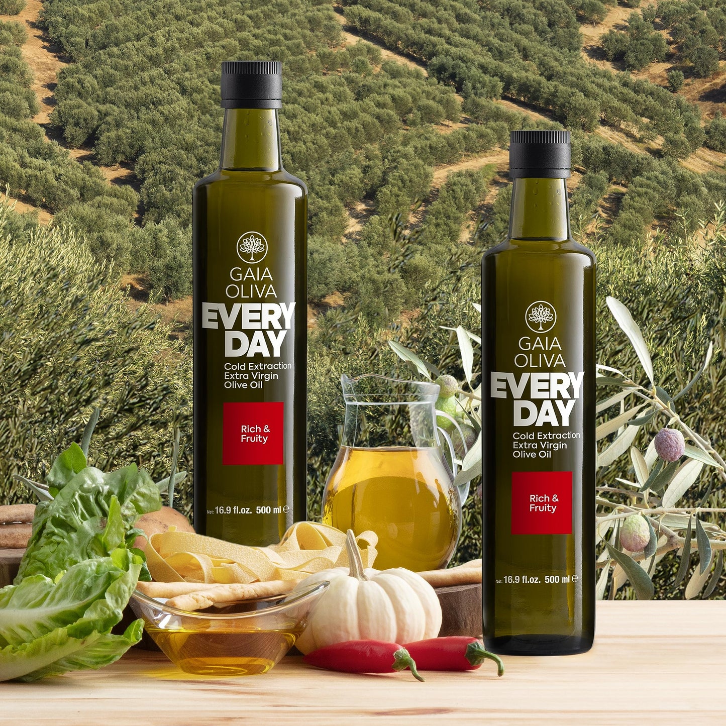 Gaia Oliva Cold Press Extra Virgin Olive Oil, Delicate Rich Fruity Flavor Kosher Natural Fresh Olive Oil Salad Cooking Aceite De