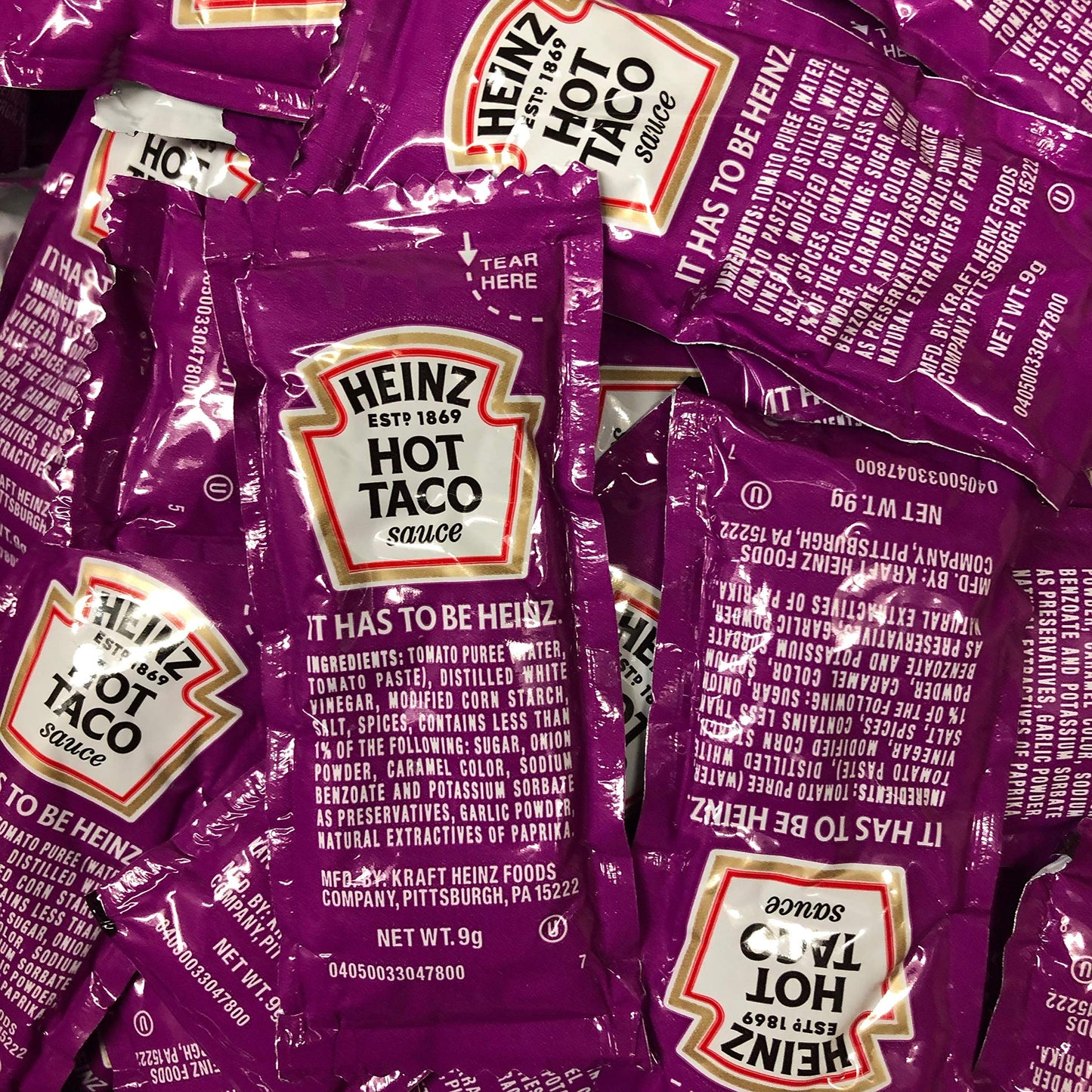Hot Taco Sauce, Spicy Taco Sauce Packets - 50 Individual Packets, Great For Box Lunches, Or Any To Go Take Out Dinners