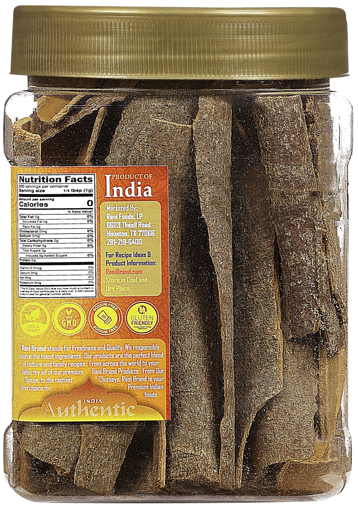 Rani Desi (Dalchini) Flat Cinnamon 7Oz (200G) Pet Jar ~ All Natural | Vegan | Gluten Friendly | Non-Gmo | Kosher | Indian Origin