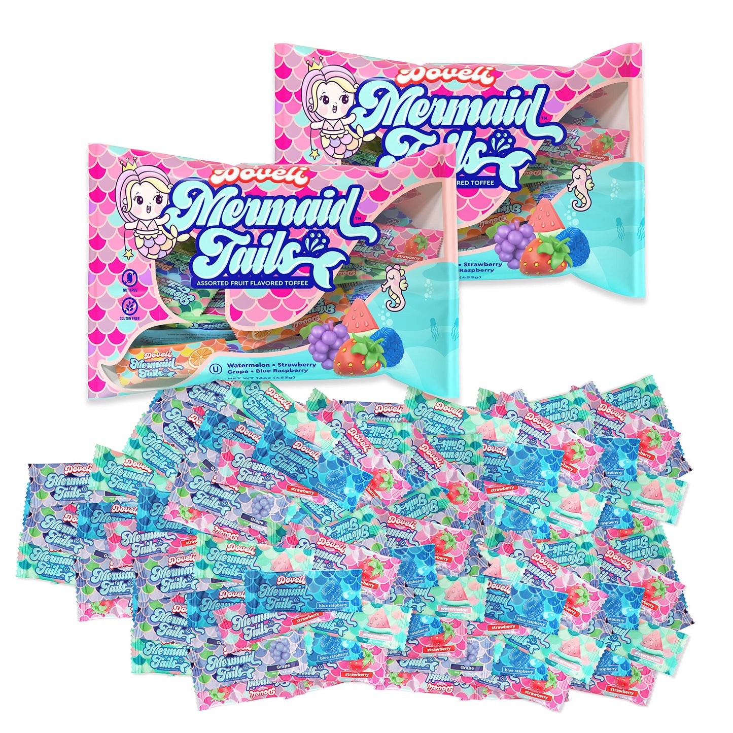 Mermaid Candy Delicious Fruit Flavored Taffy, Soft And Chewy Texture, Beautifully Designed Mermaid Wrapper In Pastel Colors, Ide