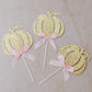 Bestus Little Pink Pumpkin Cake Topper Set, 25pcs, Glitter Cardboard, Gold & Pink for Birthday, Baby Shower, Halloween, Thanksgiving