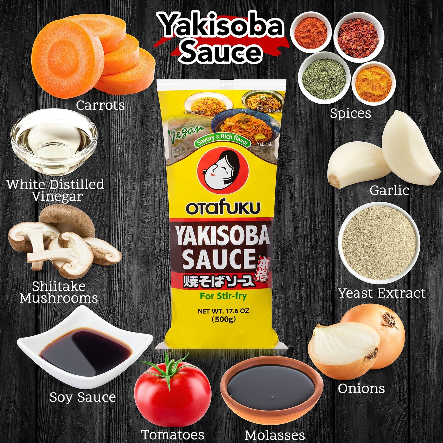 Otafuku Yakisoba Sauce for Japanese Stir Fry Noodles, Vegan Yakisoba Sauce Authentic Umami Flavor - No Artificial Flavors, Color