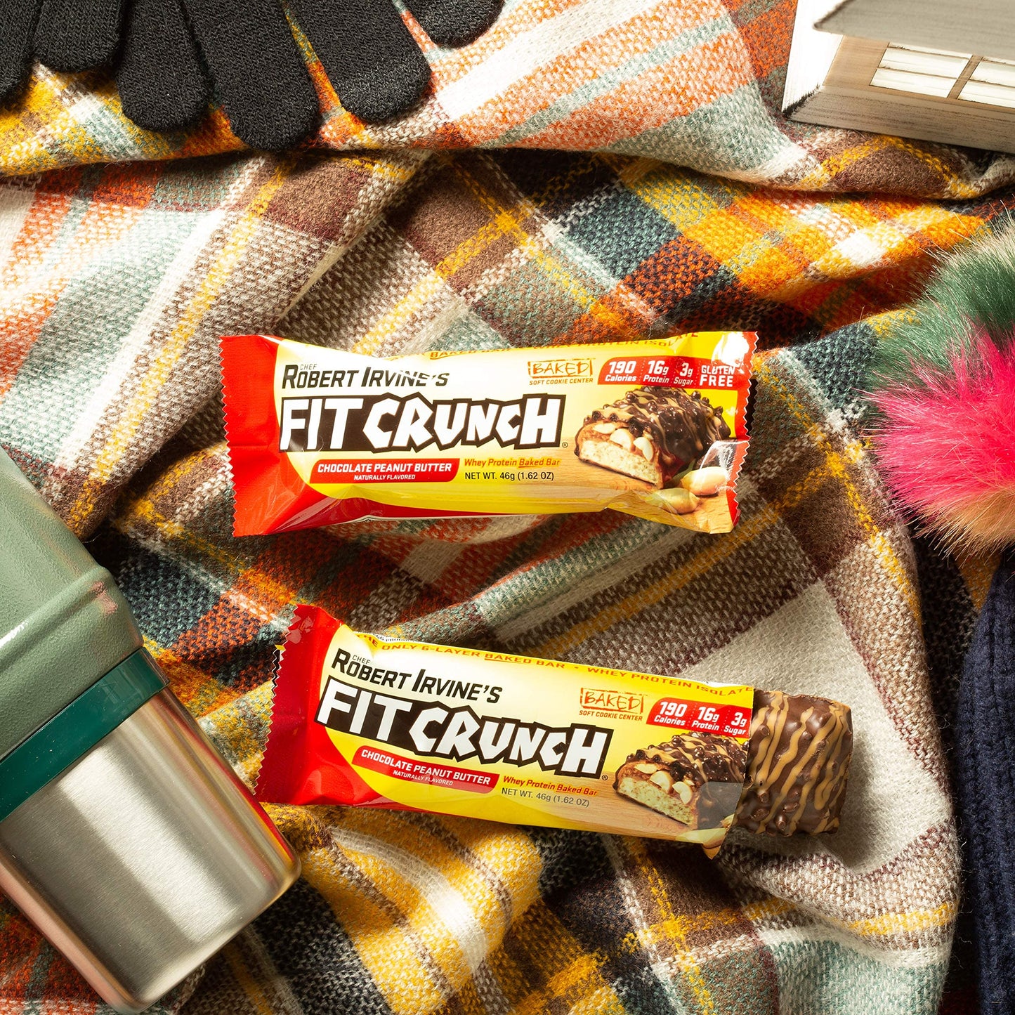 FITCRUNCH Snack Size Protein Bars, 6-Layer Baked Bar, 3g of Sugar, Gluten Free & Soft Cake Core (9 Bars, Chocolate Peanut Butter