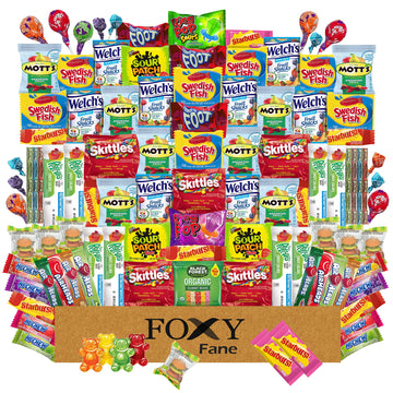 Foxy Fane 99-Count Holiday Candy Gift Box & Care Package - Variety Pack Of 99 Delicious Treats
