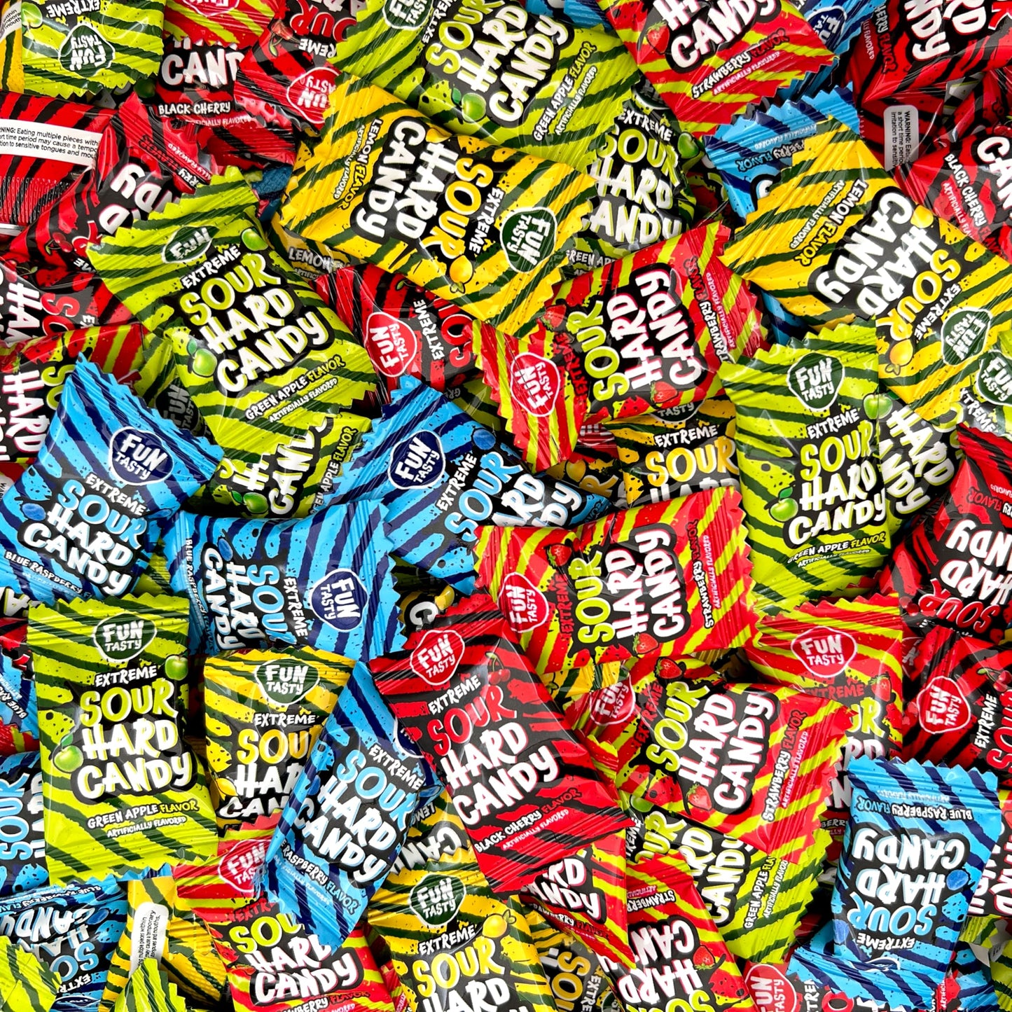 Funtasty Extreme Sour Hard Candy Mix - 2 Pound Bulk Pack (About 300 Count) - Strawberry, Blue Raspberry, Black Cherry, Lemon, Gr