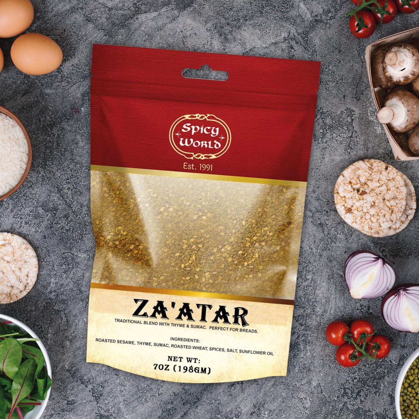 Spicy World Zaatar 7 Ounce LARgE Bag  Traditional Middle Eastern Zatar Spice Blend with Thyme & Sumac  Zaatar Seasoning