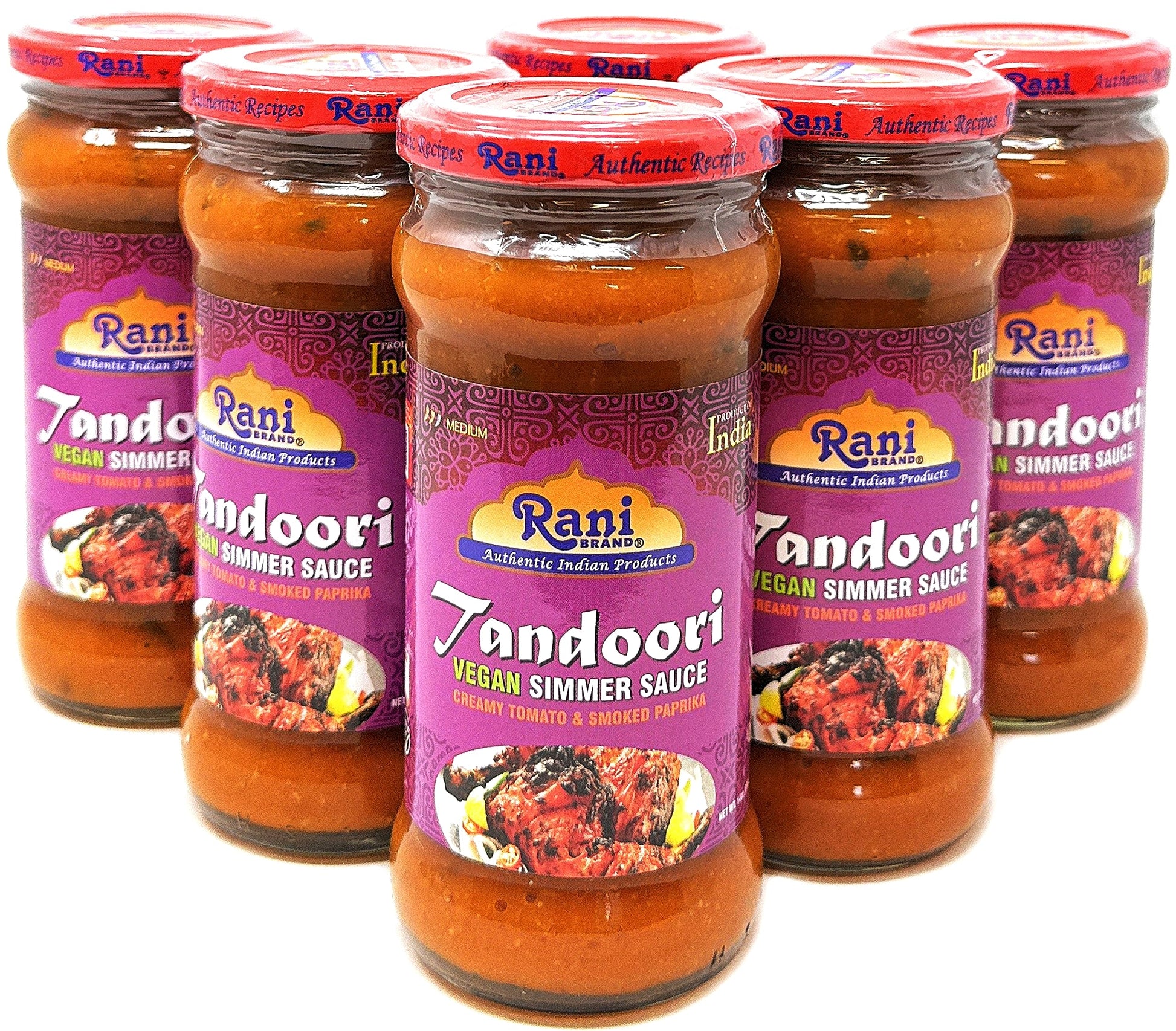 Rani Tandoori Vegan Simmer Sauce, Creamy Tomato & Smoked Paprika, 14oz (Pack of 5+1 FREE), All Natural, Vegan, Gluten Free