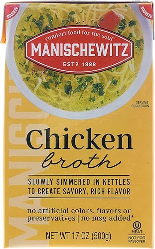 Manischewitz Chicken Aseptic Broth, Kosher, No Msg Added, 17 Ounces (Pack Of 12)