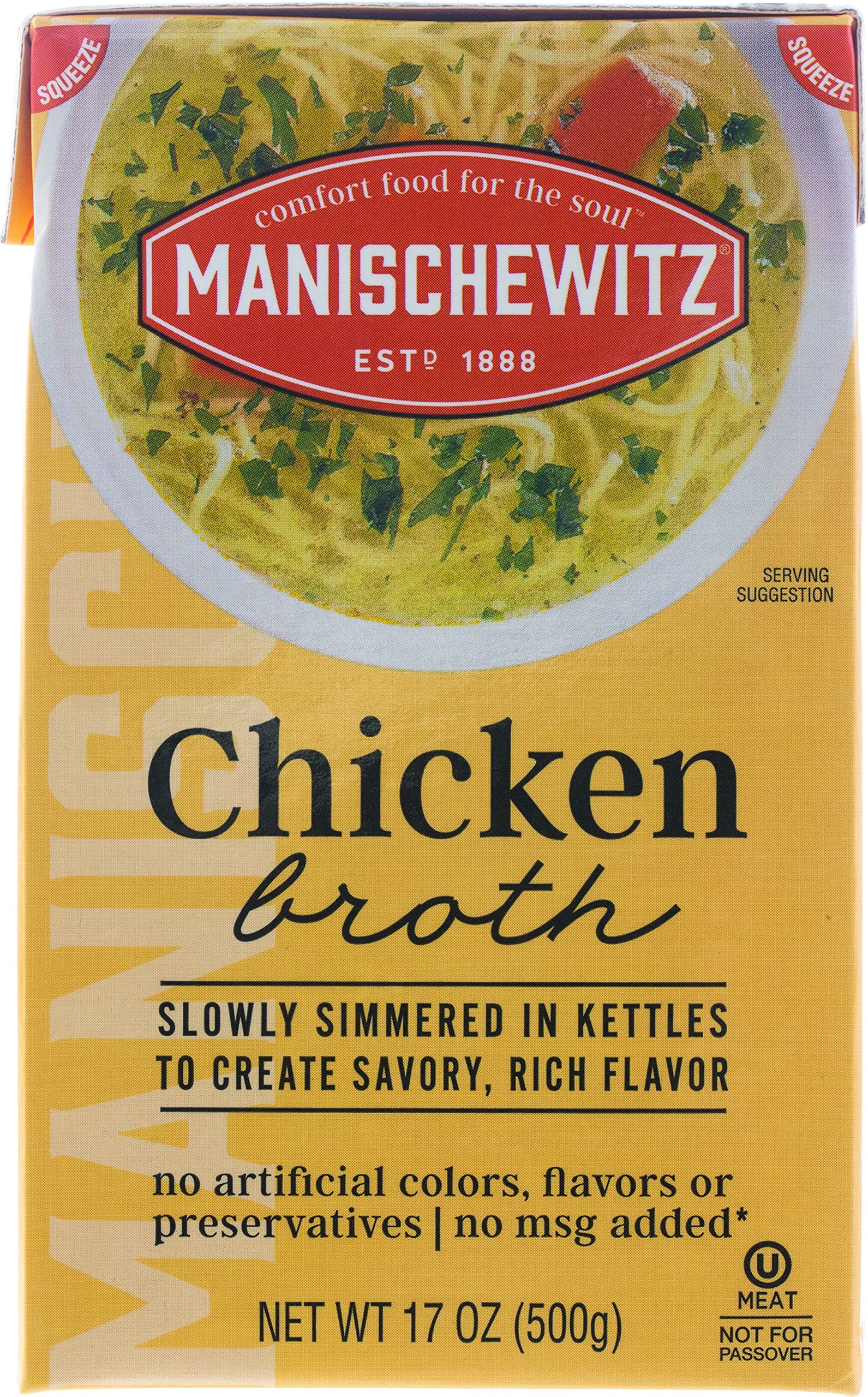 Manischewitz Chicken Aseptic Broth, Kosher, No Msg Added, 17 Ounces (Pack Of 12)