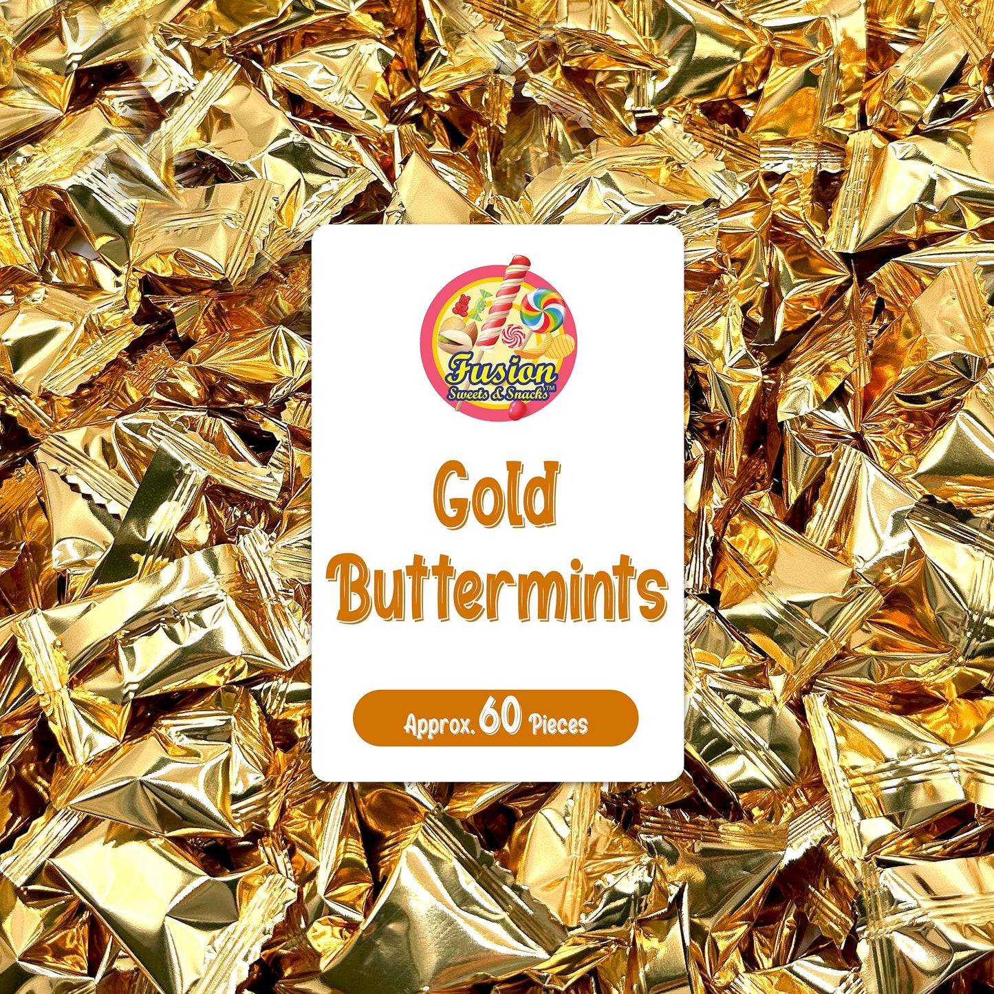 Gold Buttermints (Approx. 60 Count) - Butter Mints Individually Wrapped - Wedding Mints - Perfect For Thank You Gift, Engagement Parties, Bridal Showers, Rehearsal Dinners, Reception, And More