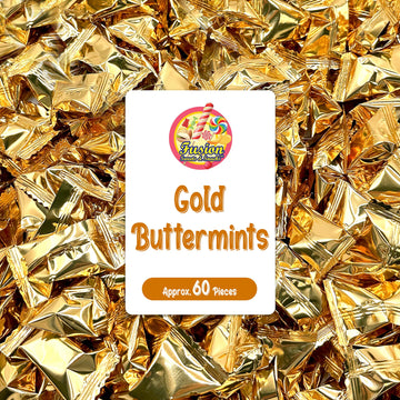 Gold Buttermints (Approx. 60 Count) - Butter Mints Individually Wrapped - Wedding Mints - Perfect For Thank You Gift, Engagement Parties, Bridal Showers, Rehearsal Dinners, Reception, And More