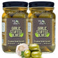Green Jay Gourmet Garlic Stuffed Olives - 2 x 16 Oz - All Natural Green Olives for Cocktails and Cheese Boards