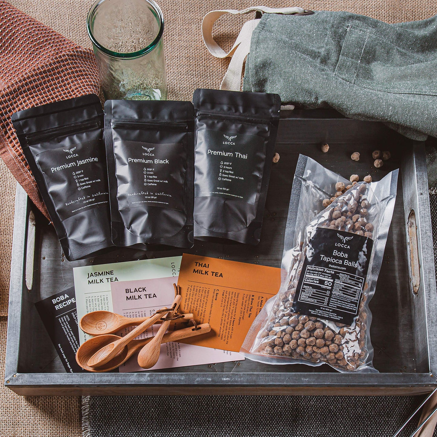 Premium Boba Tea Kit By Locca | Makes Up To 24 Drinks | Bubble Tea Gift Kit | Thai Tea Edition With Jasmine And Black Tea | Incl