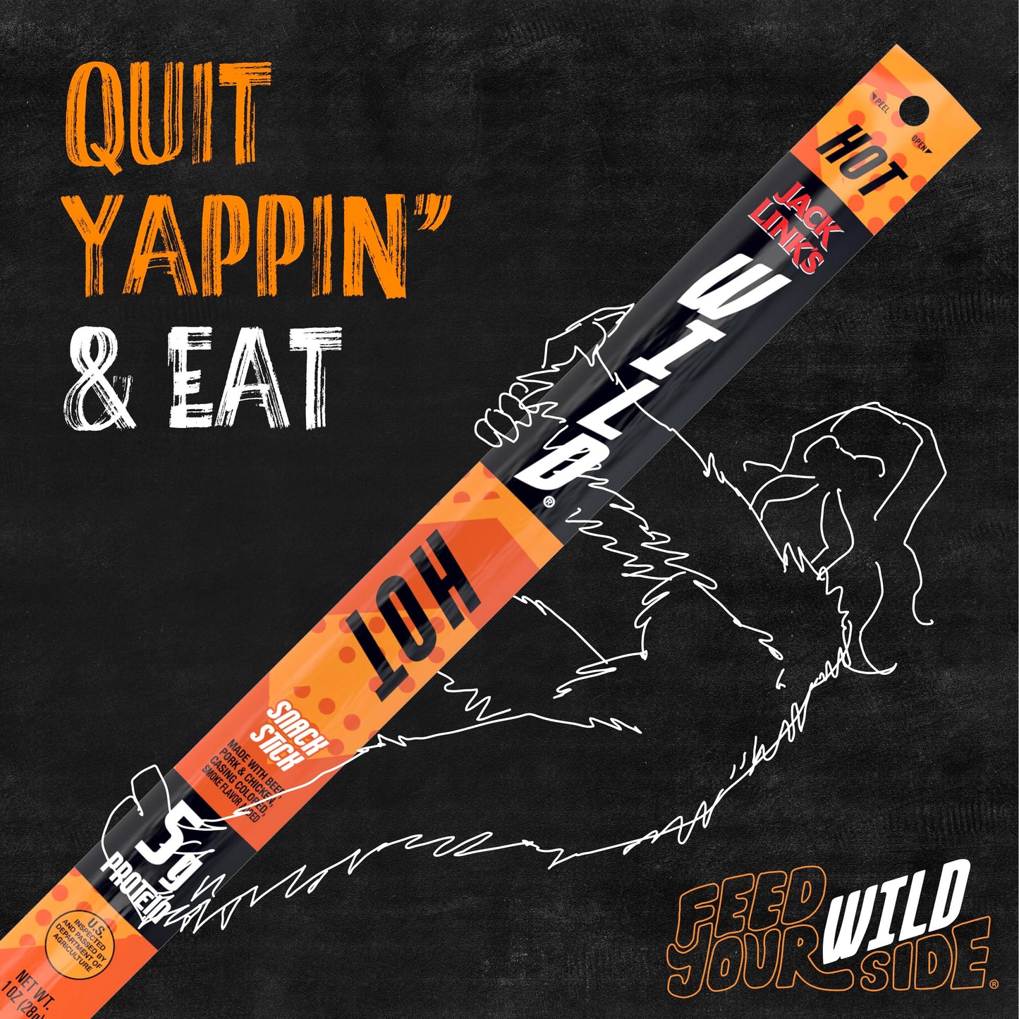 Jack Link'S Wild Beef Sticks, Hot Spicy Meat Snack, Meat Stick With 6G Of Protein, Individually Wrapped Beef Snack Sticks, 1 Oz.