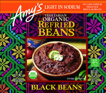 Amys Organic Refried Beans Canned, Light in Sodium Refried Black Beans, Vegan Gluten Free and Vegetarian, 15.4 Oz