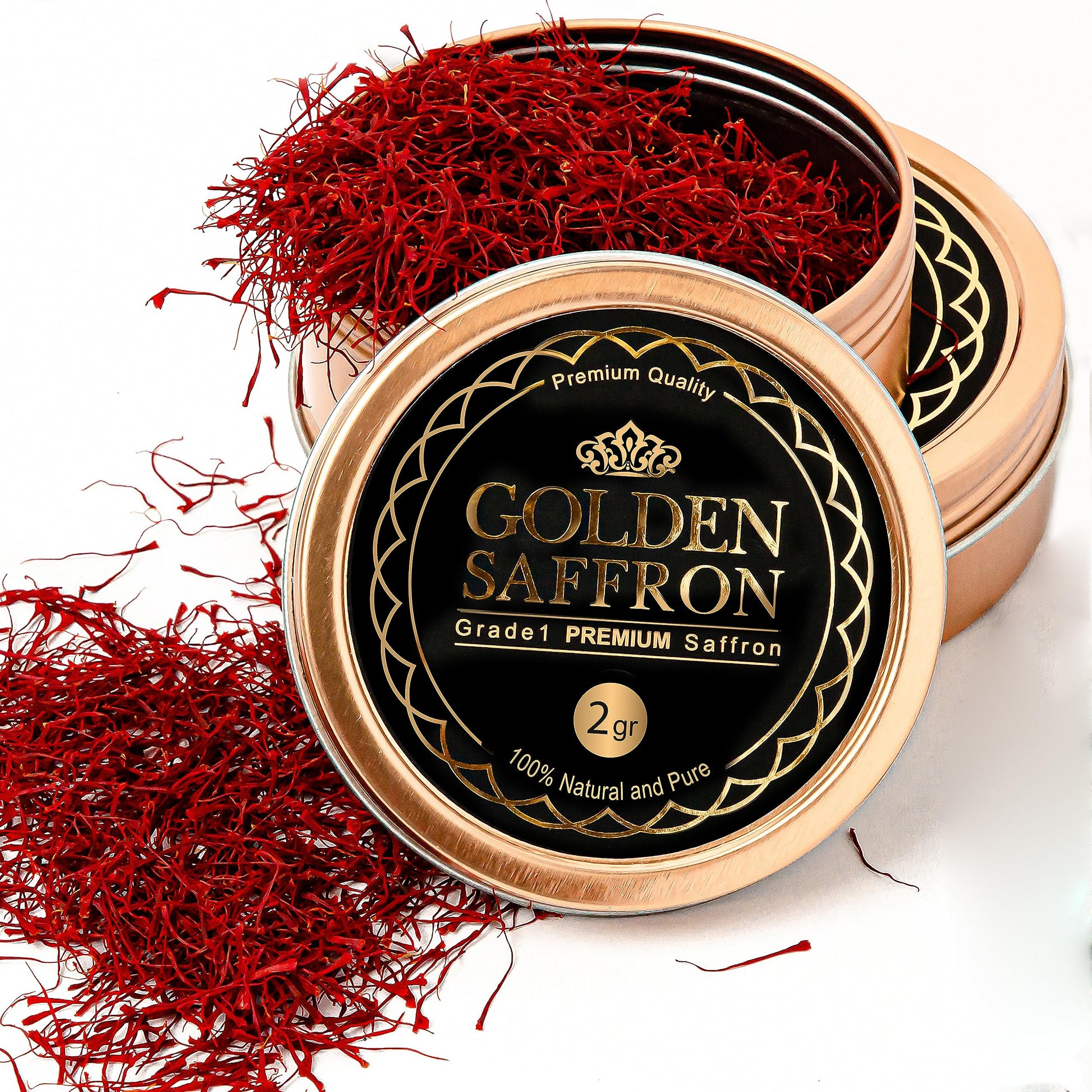 Golden Saffron, Finest Pure Premium All Red Saffron Threads, Grade A+ Super Negin Non-Gmo Verified. For Tea, Paella, Rice, Desserts, Golden Milk And Risotto (2 Grams)