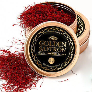Golden Saffron, Finest Pure Premium All Red Saffron Threads, Grade A+ Super Negin Non-Gmo Verified. For Tea, Paella, Rice, Desserts, Golden Milk And Risotto (2 Grams)
