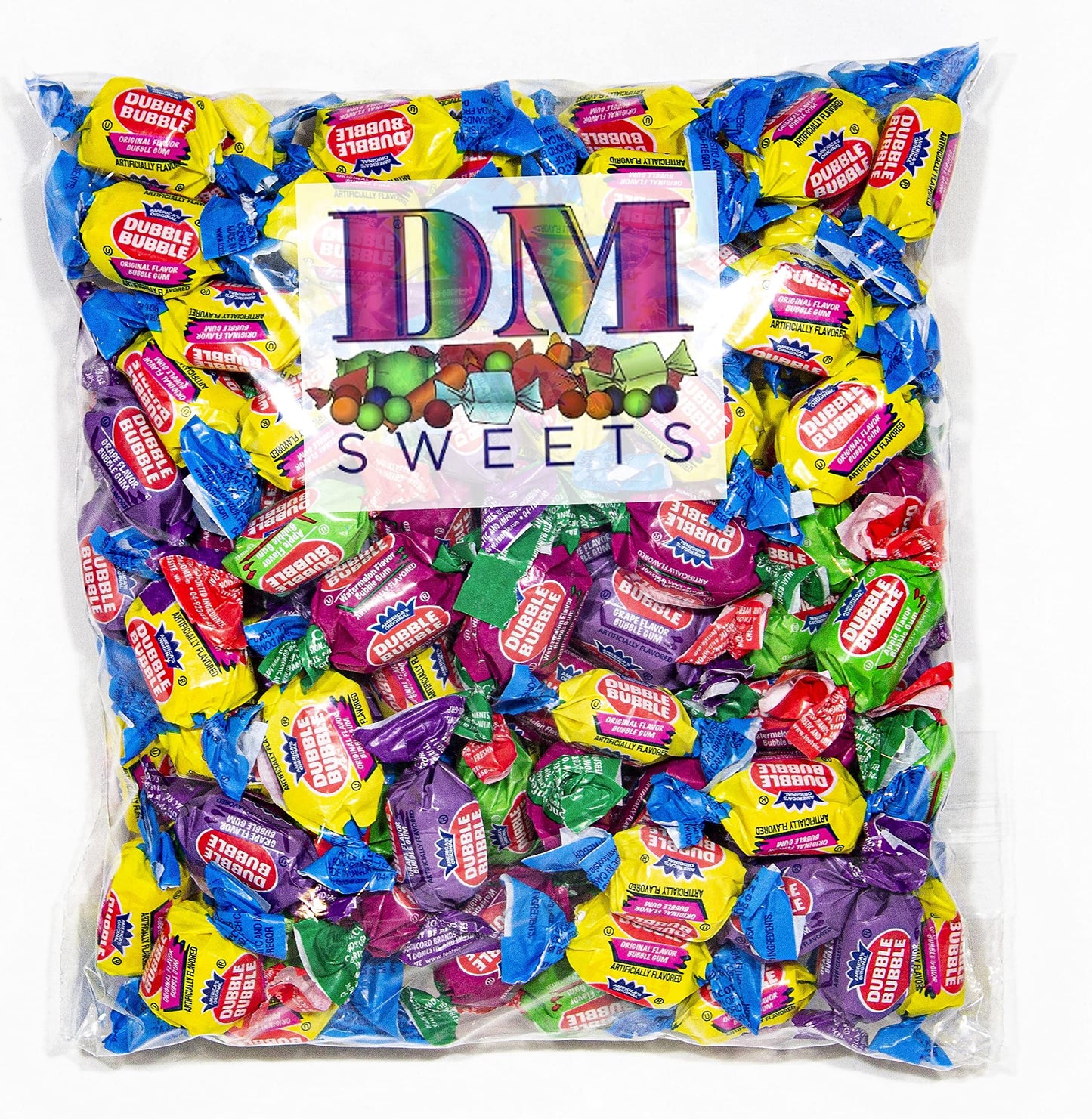 4 Flavor Gum - 2 lbs of Assorted Apple Watermelon Grape Original Individually Wrapped Fresh Bubble Gum