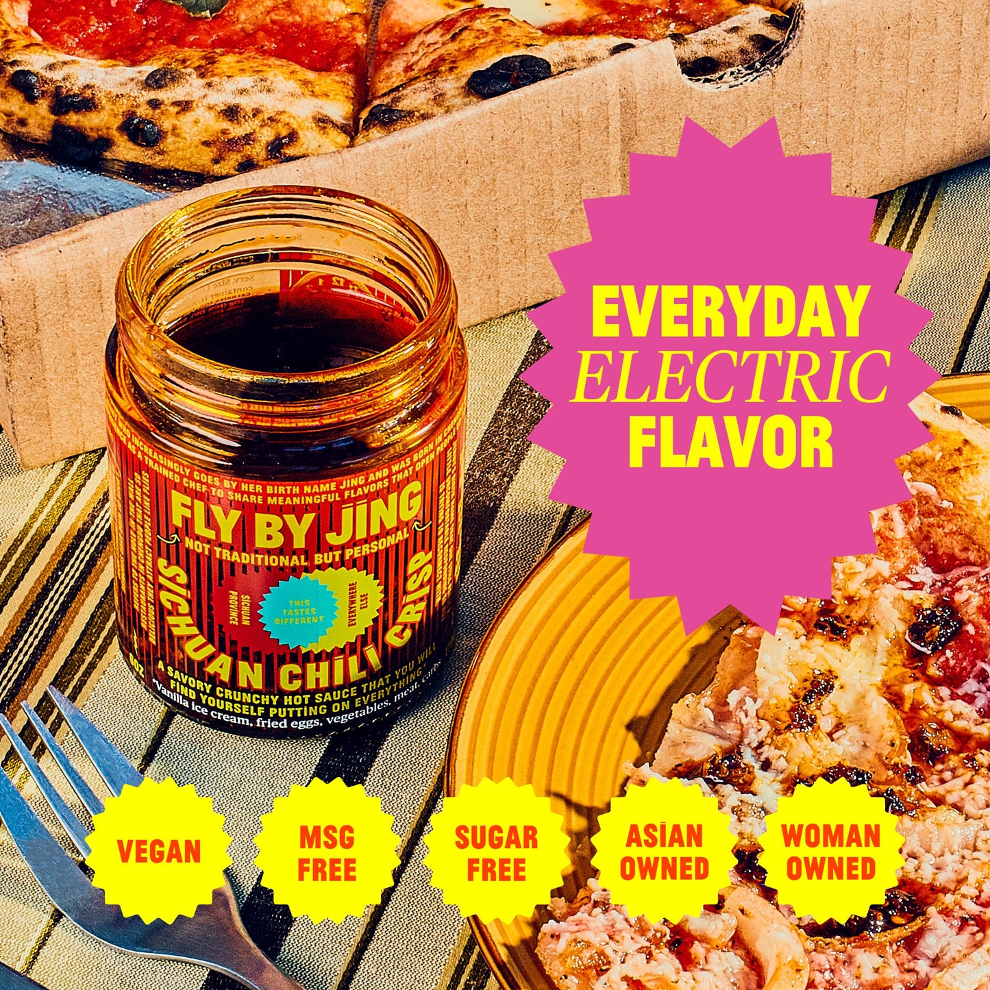 Flybyjing Sichuan Chili Crisp - Premium Spicy Savory All-Natural Vegan Chili Oil - Crunchy Hot Sauce, Good On Everything, Sugar