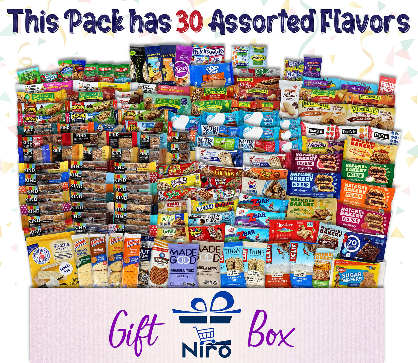 Niro Ultimate Snack Box | 30 Count Bar Variety Pack | Mixed Bars for Adults