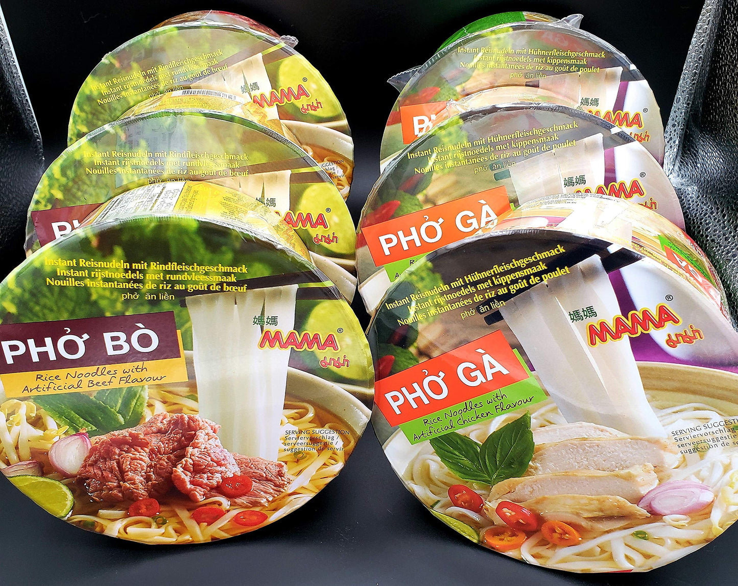 Instant Rice Noodles Vietnamese Style Ramen Pho Variety Pack | Pho Bo (Beef), And Pho Ga (Chicken) 6 Bowls