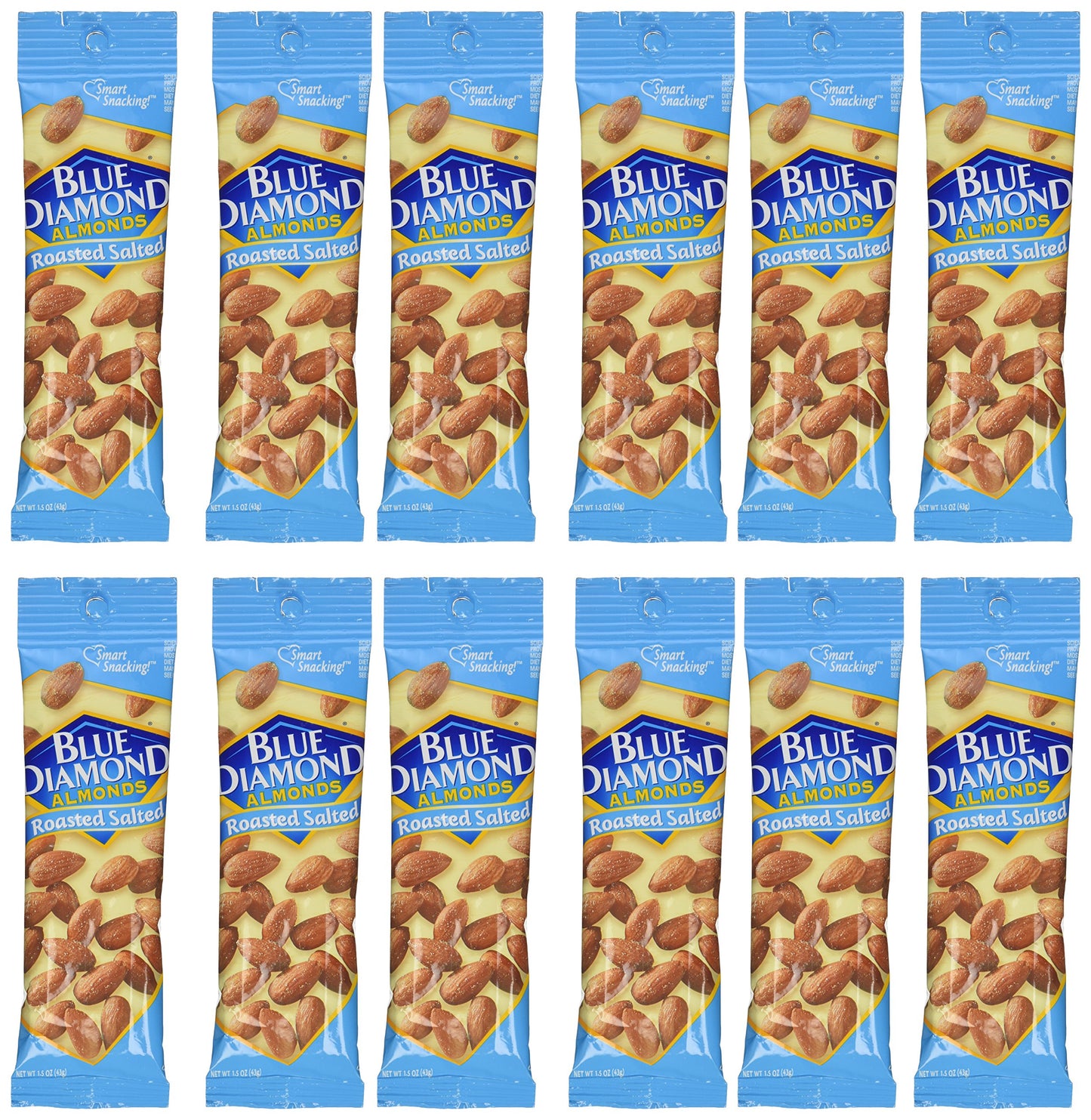 Blue Diamond Almonds, 1.5Oz Tubes, Roasted Salted, 12 Ea