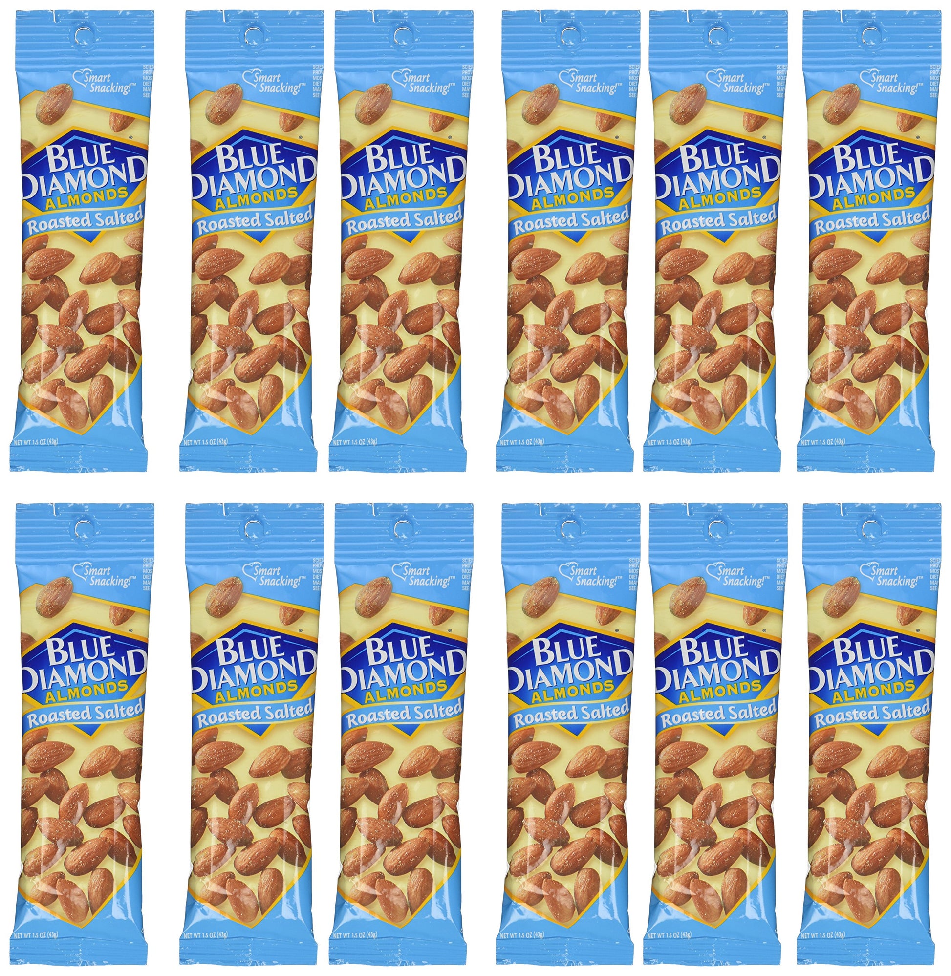 Blue Diamond Almonds, 1.5Oz Tubes, Roasted Salted, 12 Ea