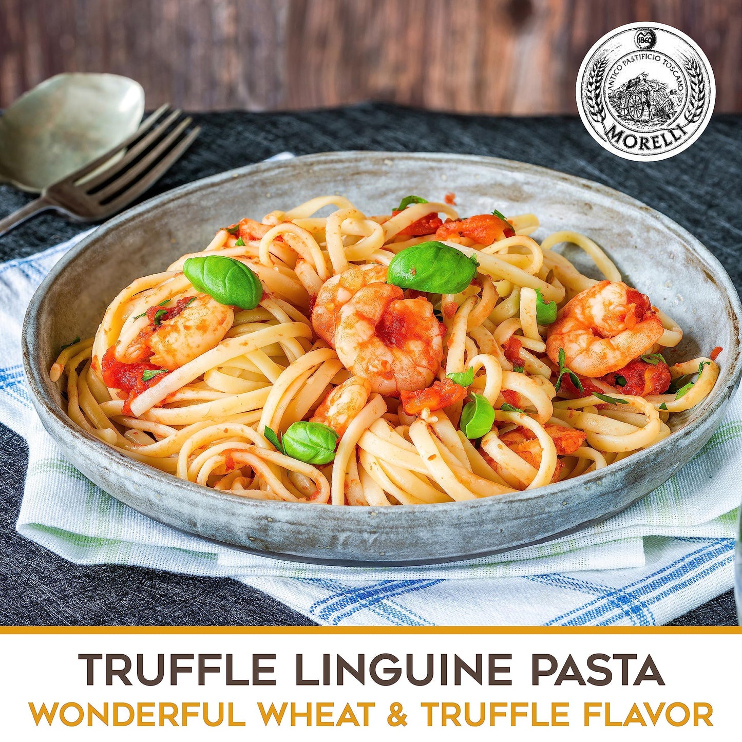MORELLI Truffle Linguine Pasta - Handmade Italian Duspirit-inspired flavor Wheat Semolina - 8.8 Ounce - Italian Truffles Egg Pasta