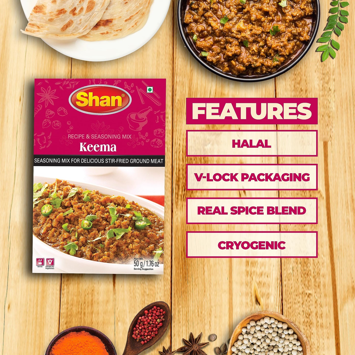 Shan Keema Masala Seasoning Mix 1.76 Oz (50G) - Meat Seasoning Spice For Delicious Stir-Fried Ground Meat - Airtight Packaging -