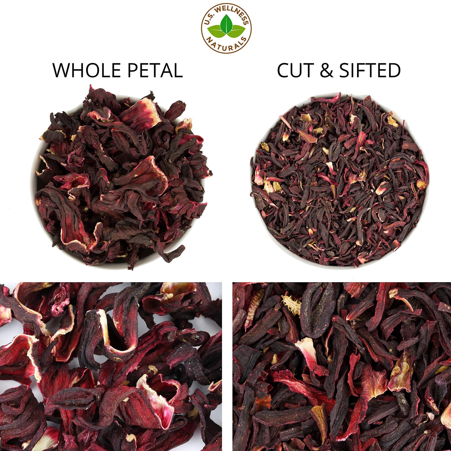 Hibiscus Tea 1LB (16Oz) 100% CERTIFIED Organic Hibiscus Flowers Herbal Tea (WHOLE PETALS)  Caffeine Free in 1 lbs. Bulk Resealable Kraft BPA free Bags from U.S. Wellness