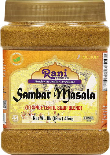 Rani Sambar Masala (Lentil Soup Spice Blend) 16oz (1lb) 454g PET Jar ~ All Natural | Vegan | No Colors | Gluten Friendly | NON-G