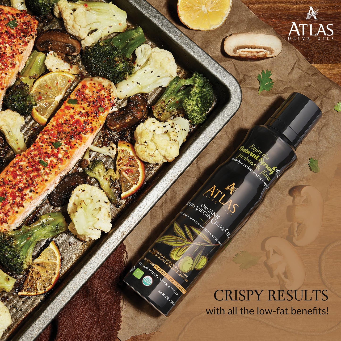 A ATLAS OLIVE OILS Olive Oil Spray, Extra Virgin, Non-Stick, Cold Pressed, 5.4 oz, 2 Pack