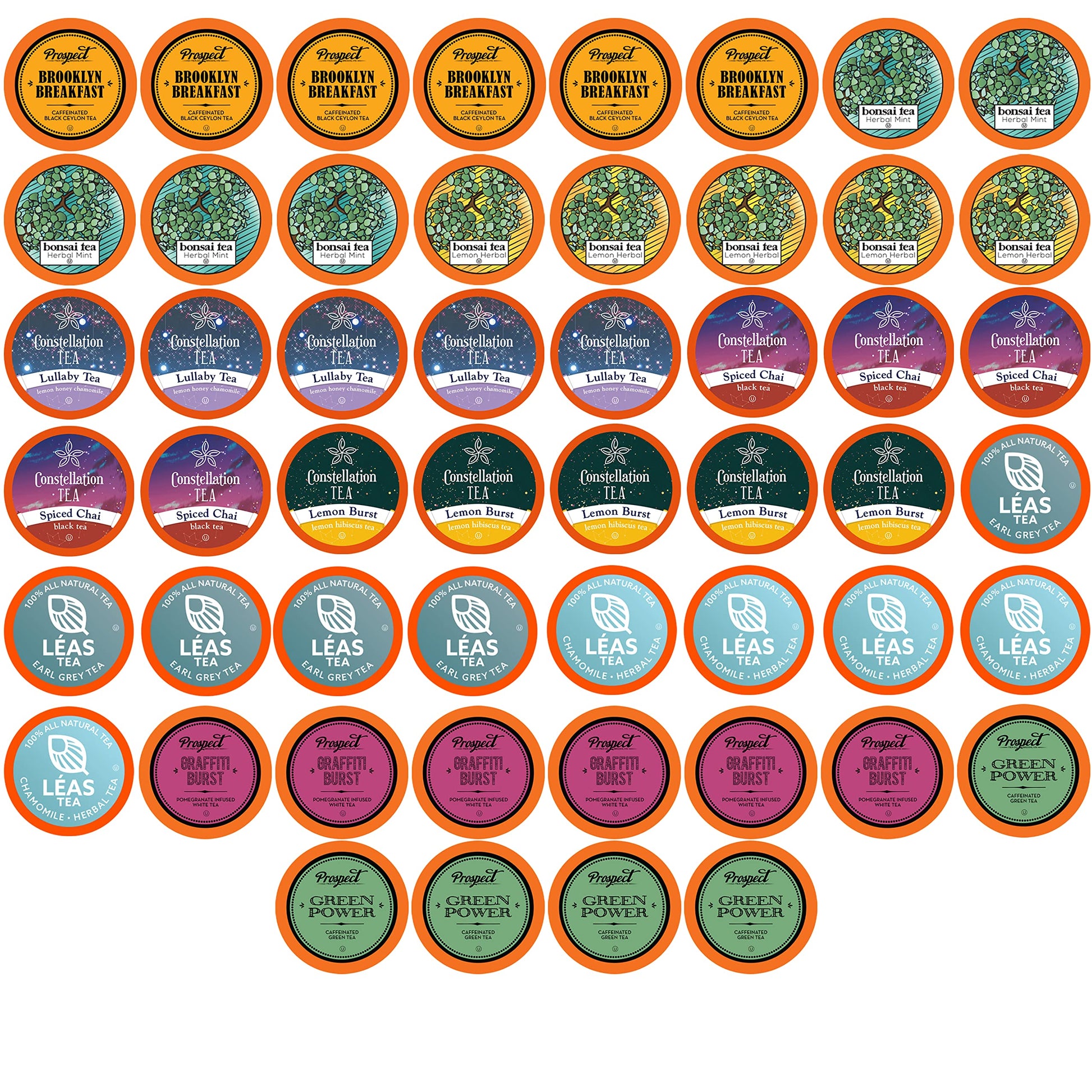 Two Rivers Coffee Assorted Tea Sampler Pods, Compatible with K Cup Brewers, 52 Count